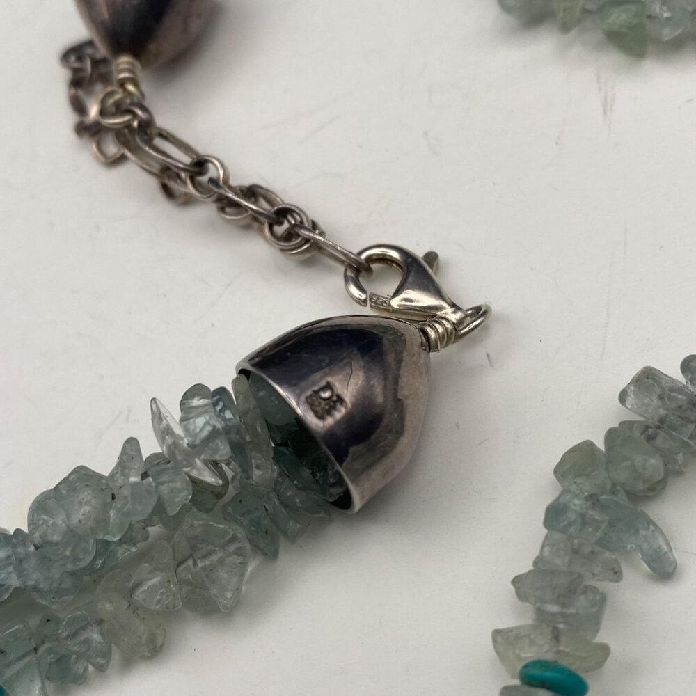 Jay King DRT Aquamarine Turquoise Chip 925 Silver Necklace  Vintage 21+3 - Picture 5 of 10